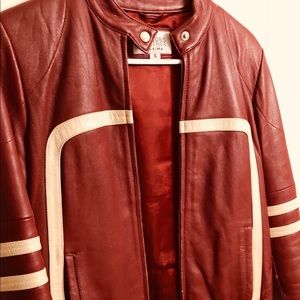 Burgundy Wilson’s leather women’s bomber jacket.